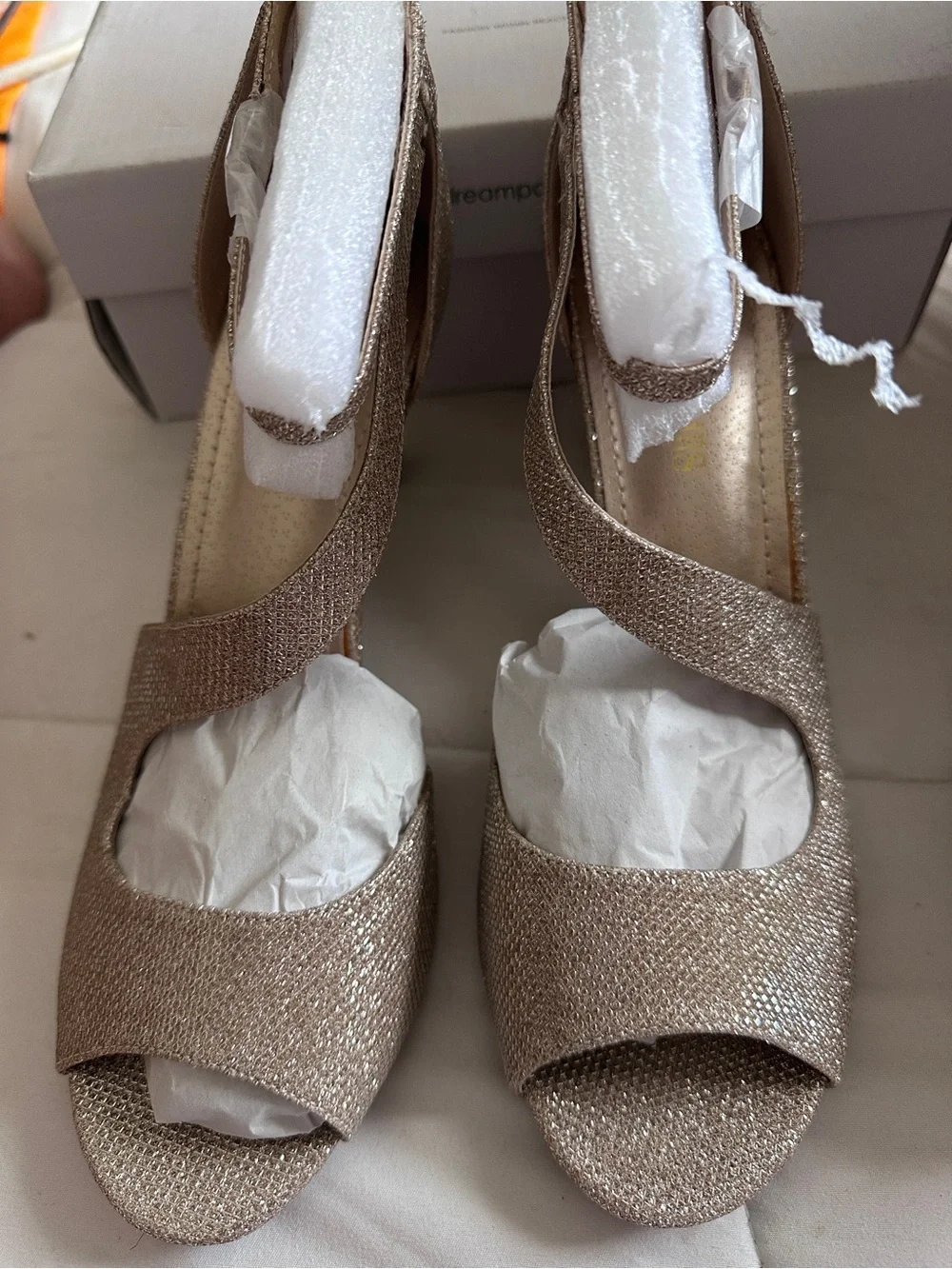 Dream Pairs Women’s Gold Glitter Strappy Ankle Strap Peep Toe Stiletto 10
